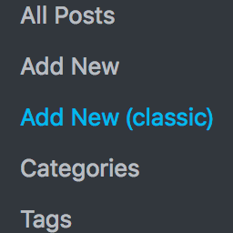 Post-new buttons/menu using classic editor for Gutenberg icon