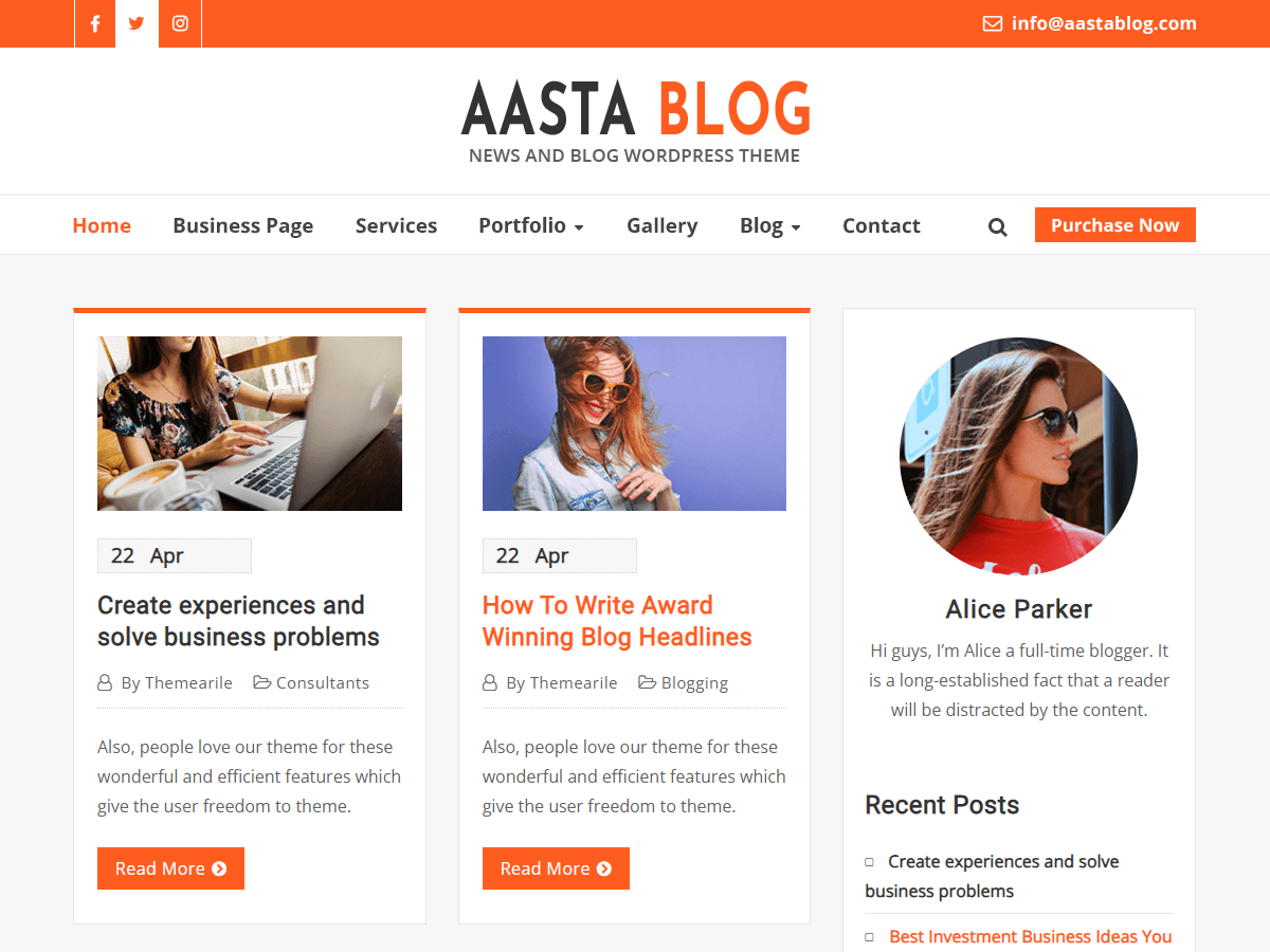 Aasta Blog theme screenshot