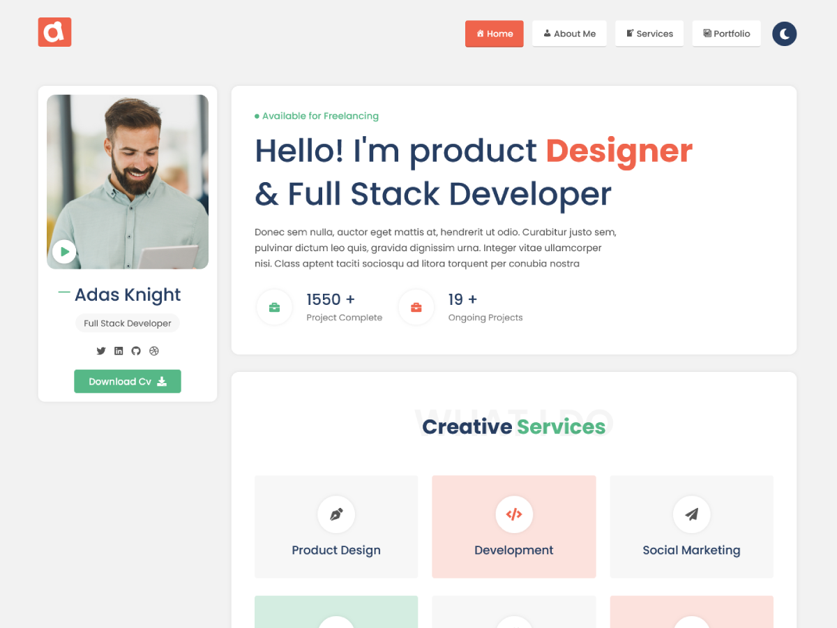 Adas Portfolio theme screenshot