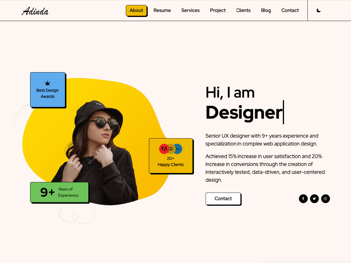 Adinda Portfolio Resume theme screenshot
