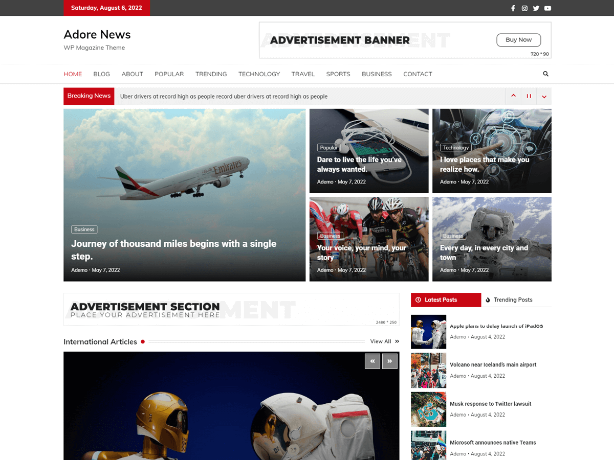 Adore News theme screenshot