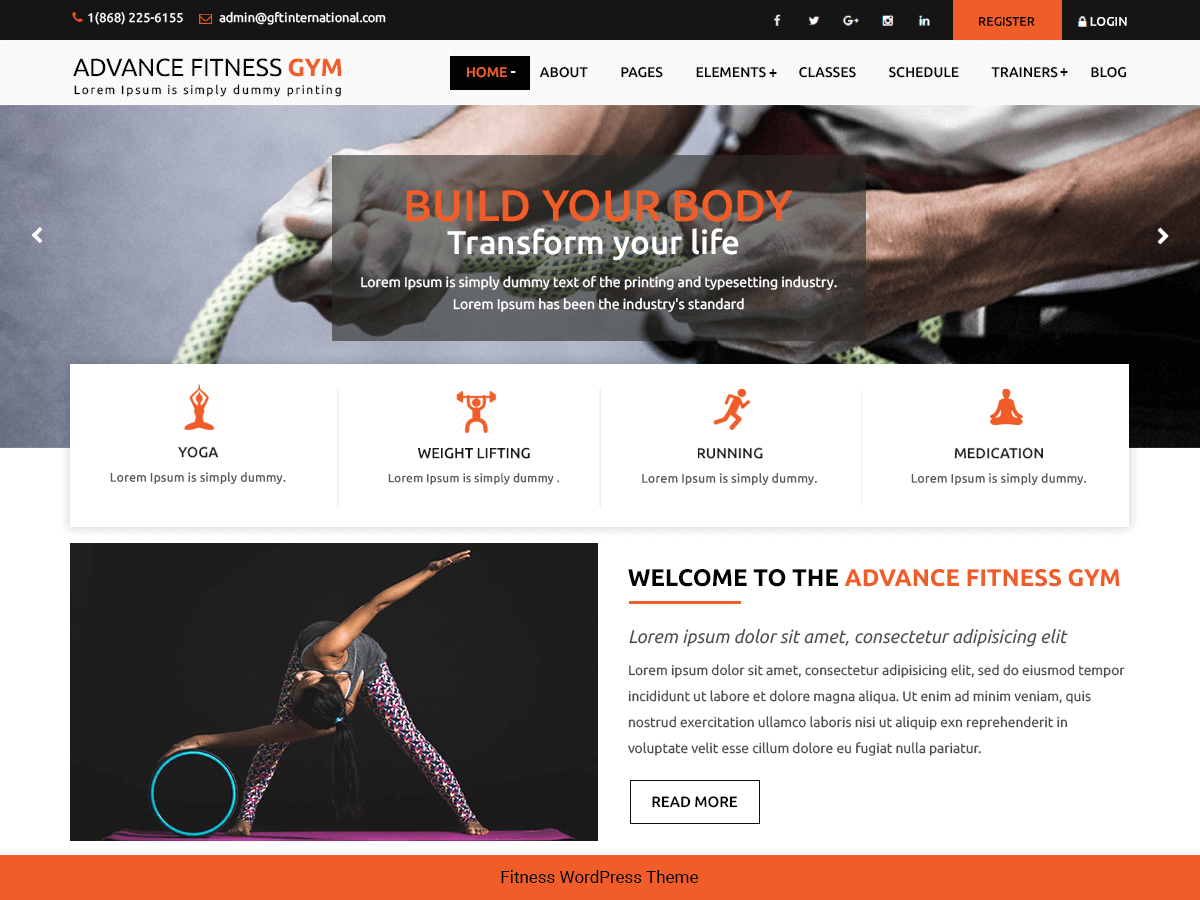 Advance Fitness Gym theme screenshot