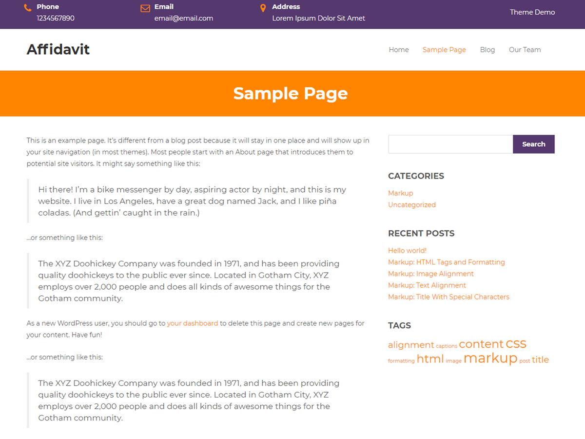Affidavit theme screenshot