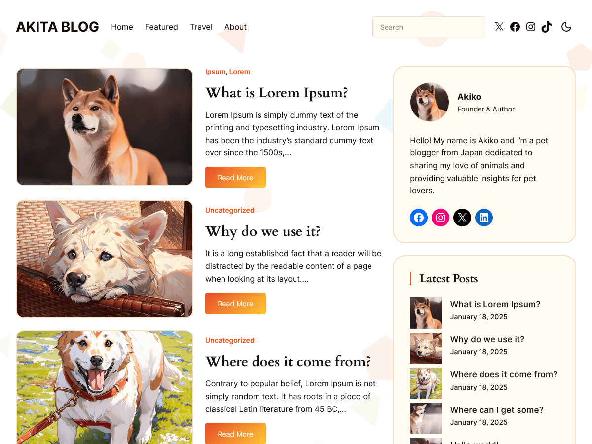 Akita Blog theme screenshot