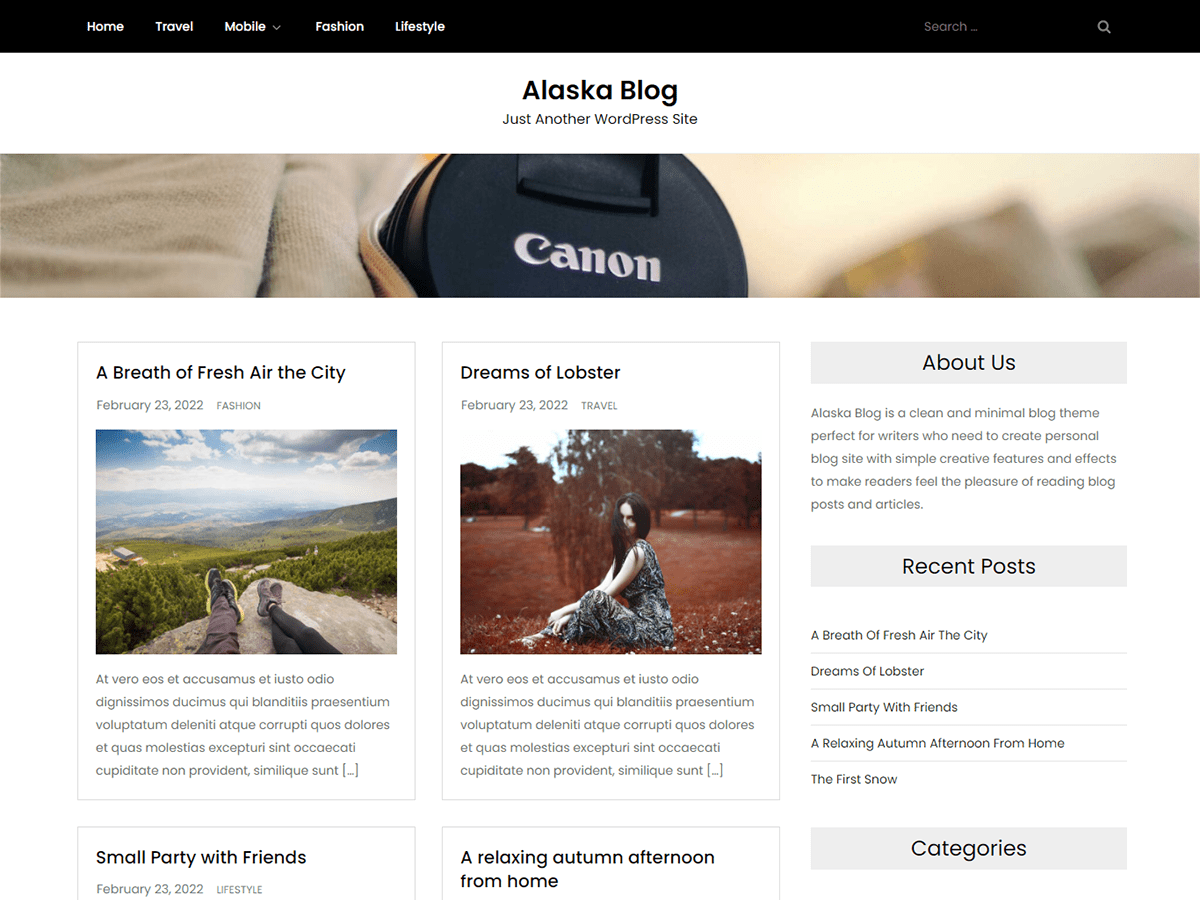 Alaska Blog theme screenshot
