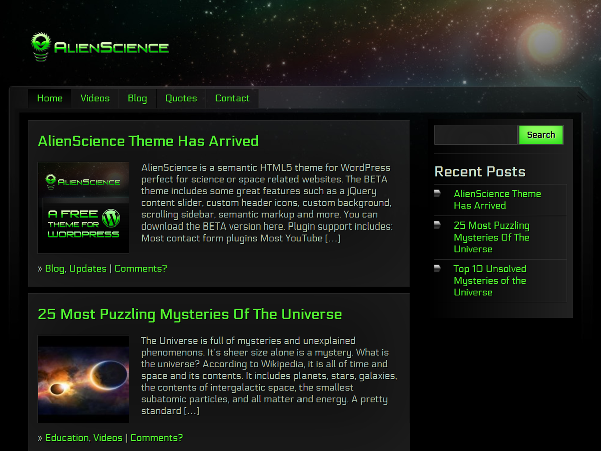 AlienScience theme screenshot