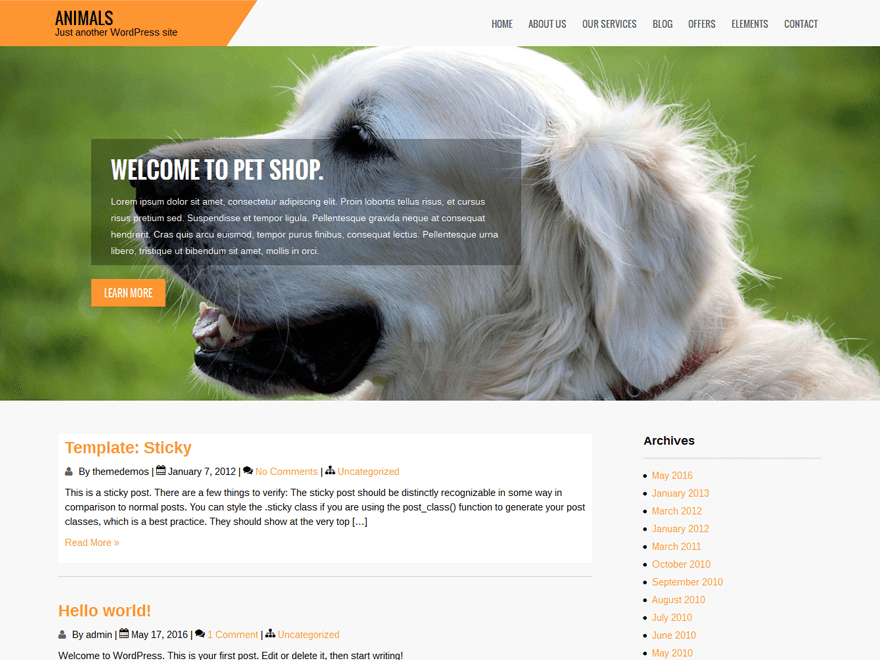 Animals theme screenshot