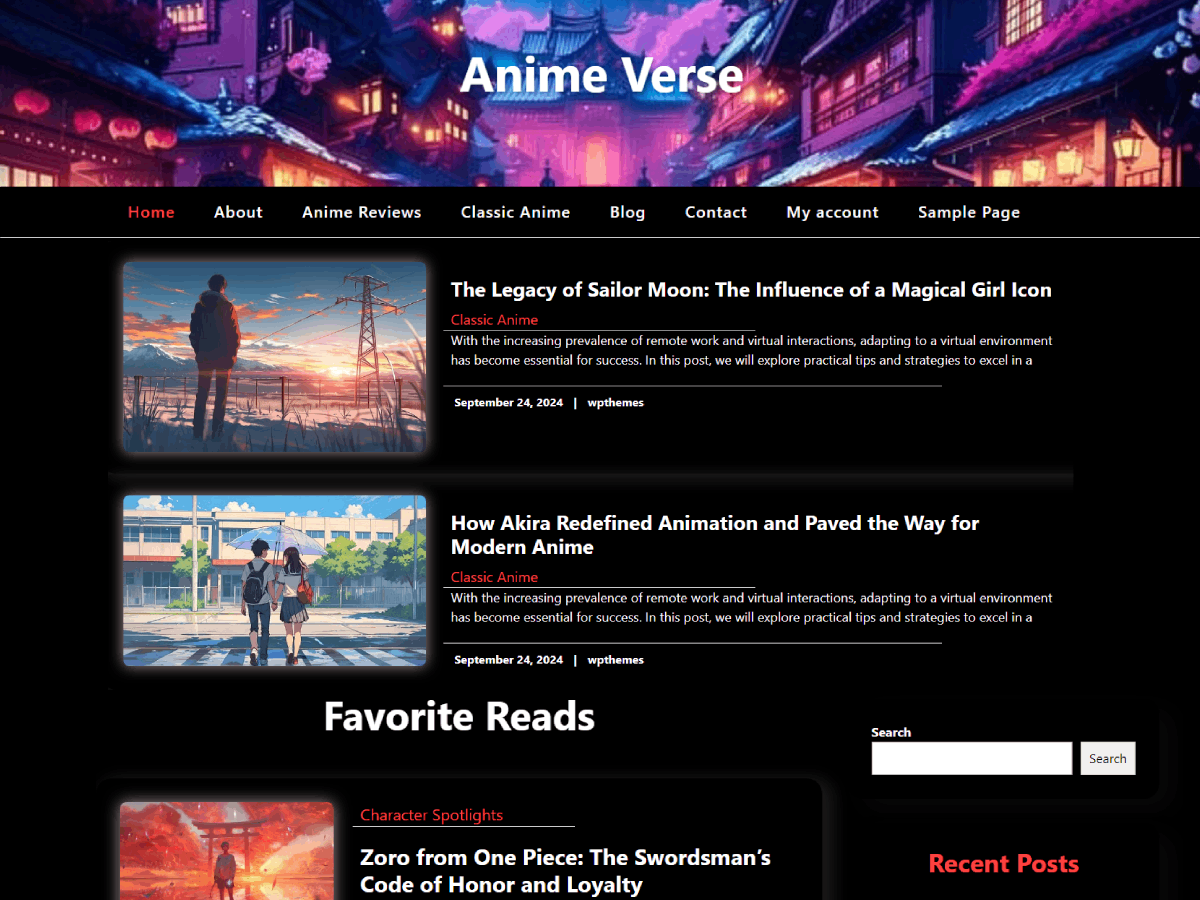 Anime Verse theme screenshot