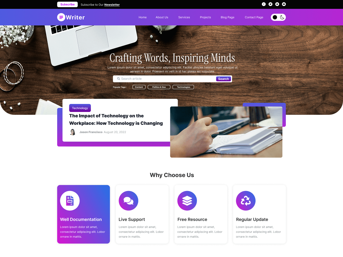 Article Blog Writer theme screenshot