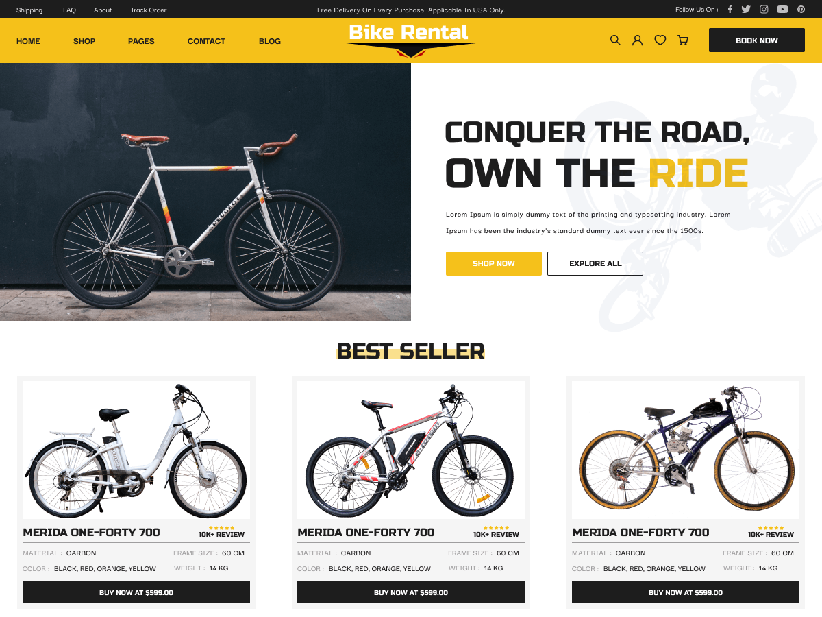 Aster Bike Rental theme screenshot