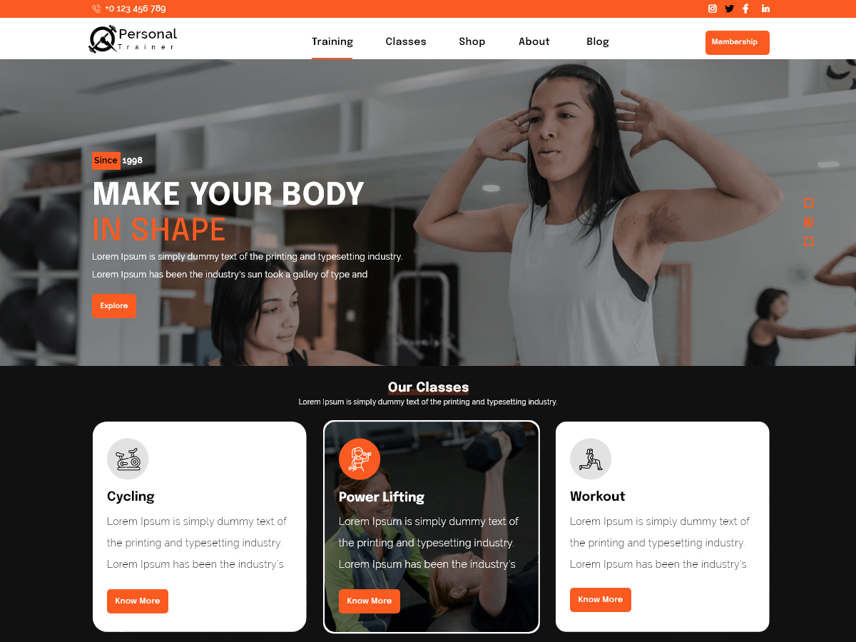 Aster Gym Trainer theme screenshot