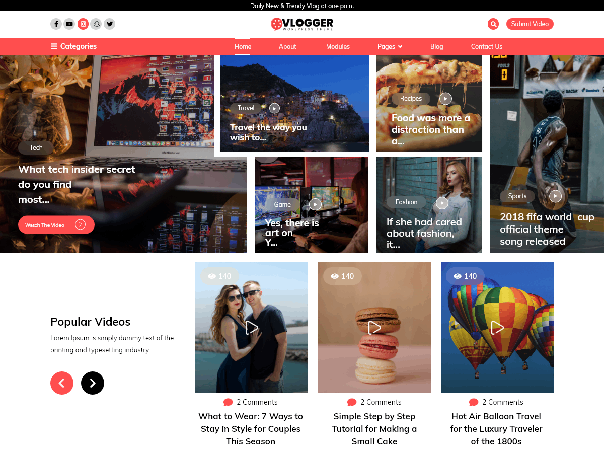 Aster Vlogger theme screenshot