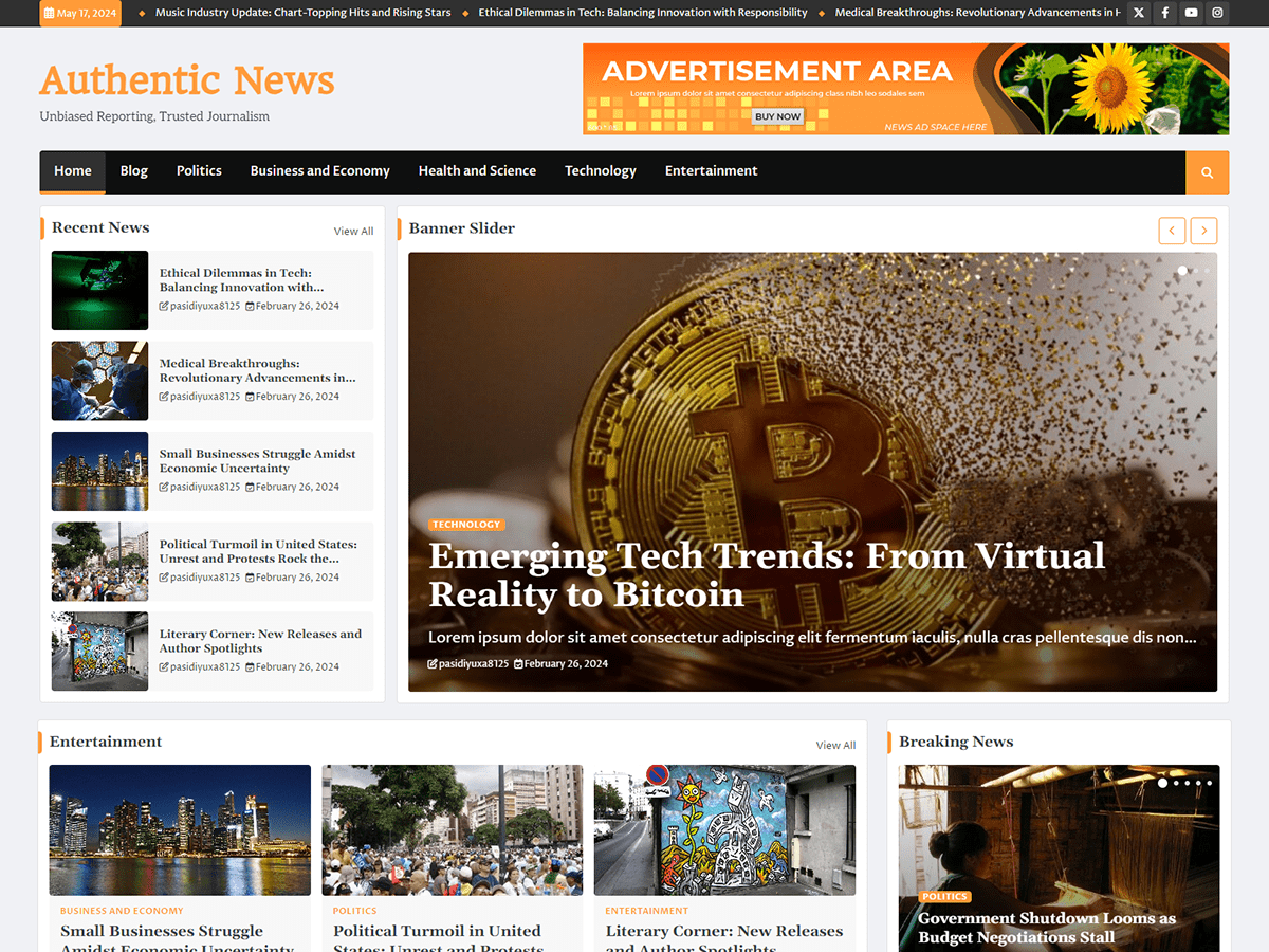 Authentic News theme screenshot