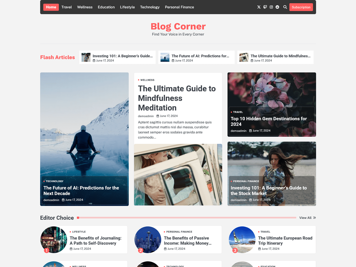 Blog Corner theme screenshot