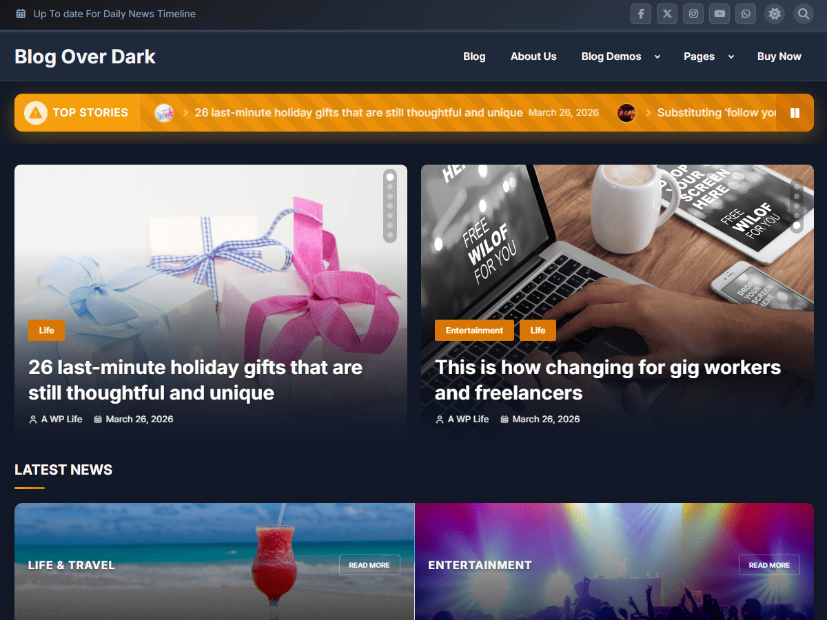 Blog Over Dark theme screenshot