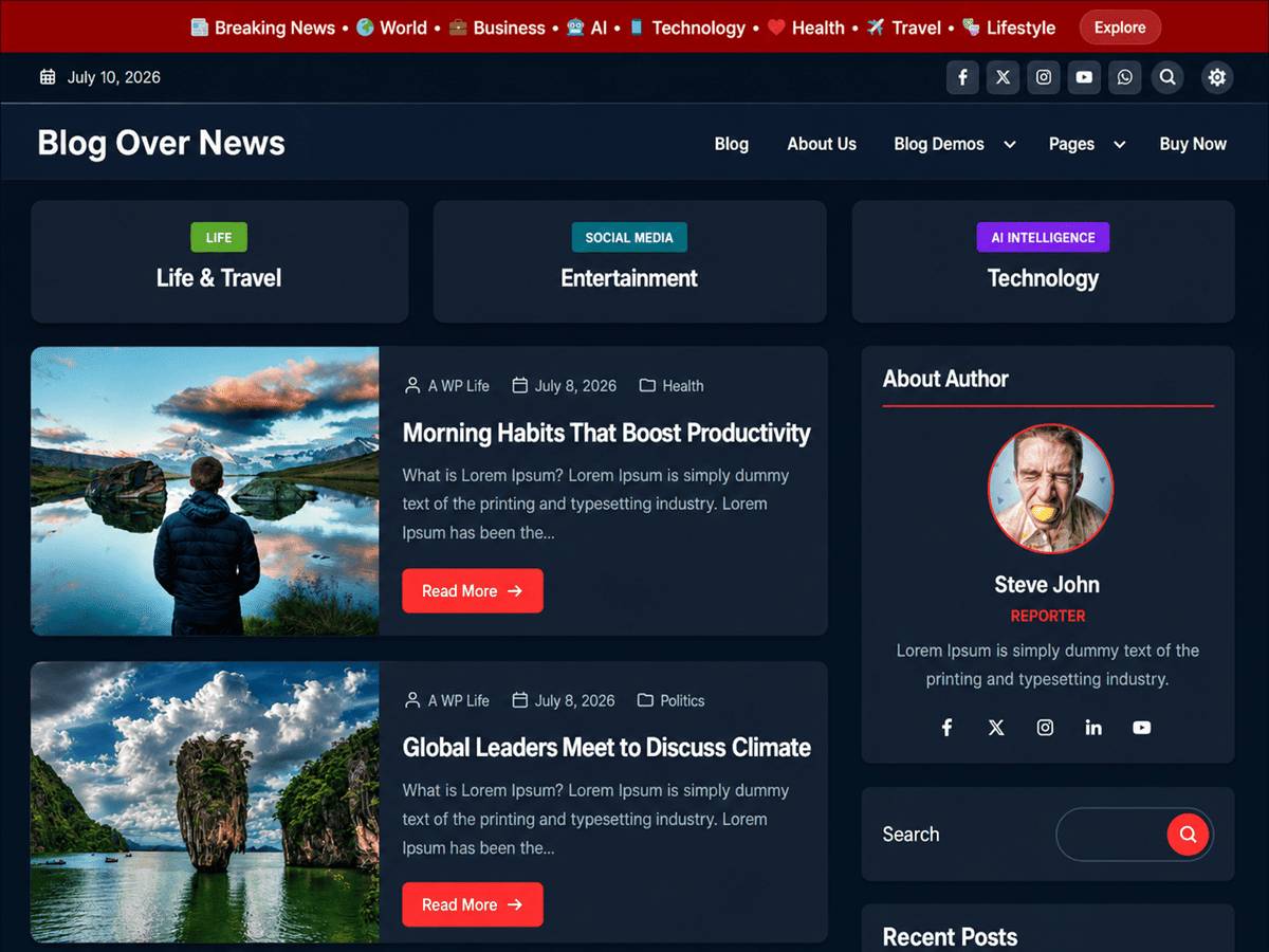 Blog Over News theme screenshot