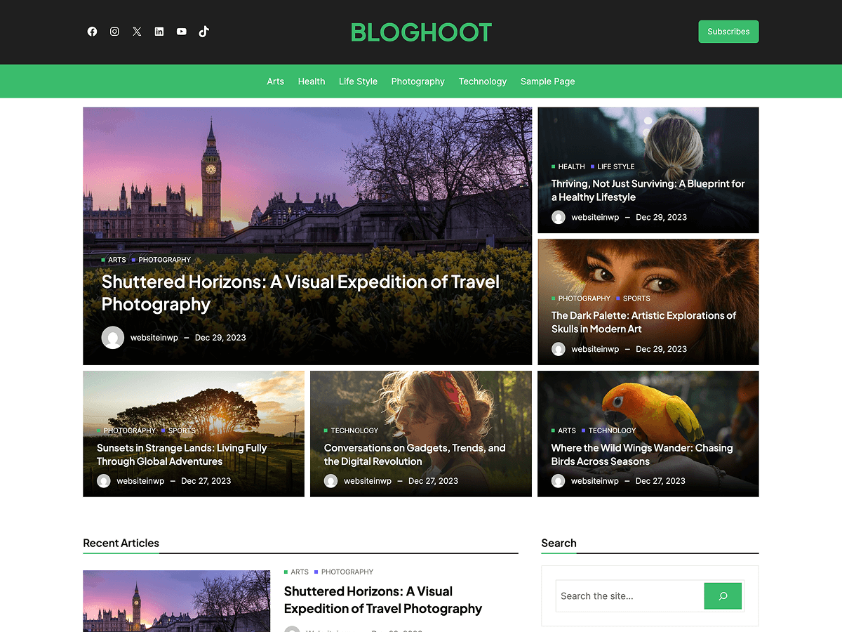 Bloghoot theme screenshot