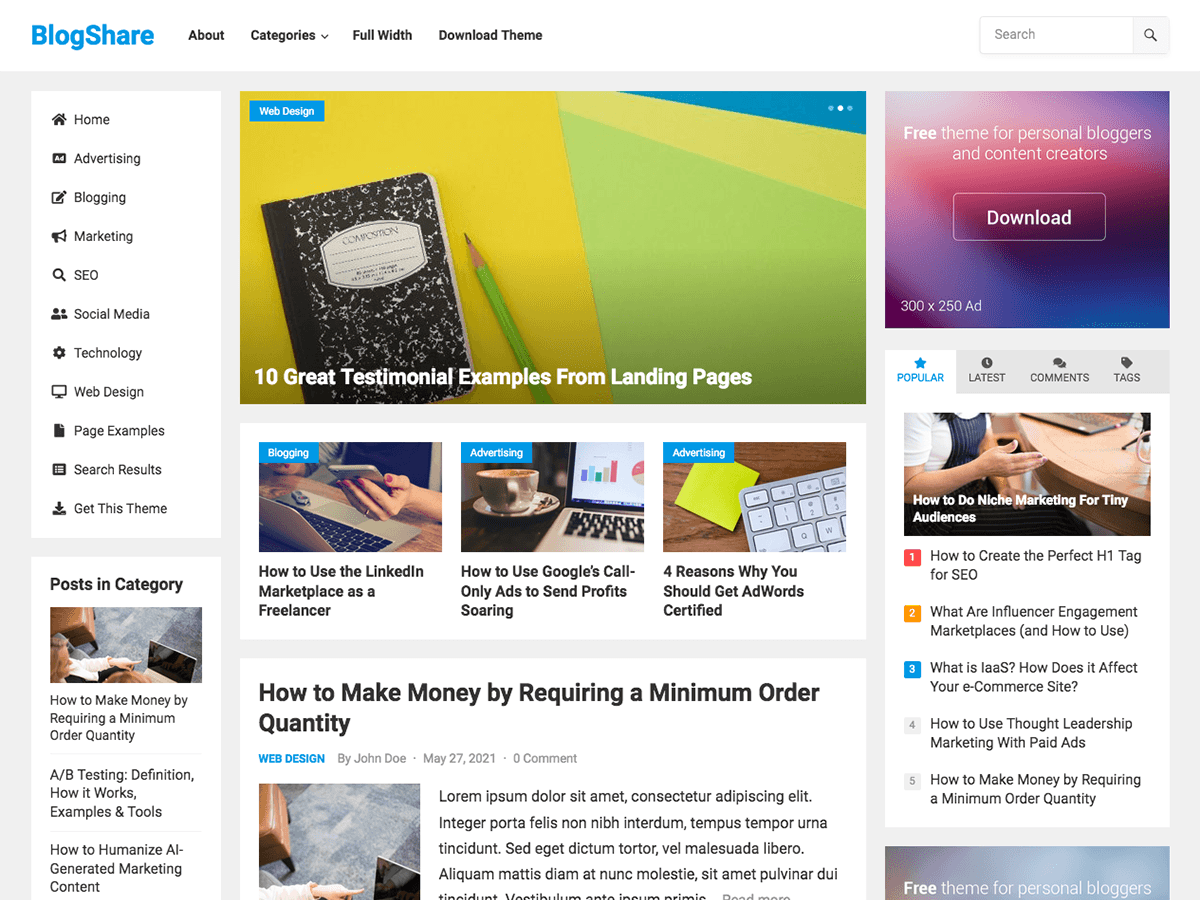 BlogShare theme screenshot