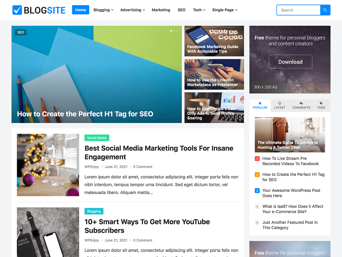 BlogSite theme screenshot