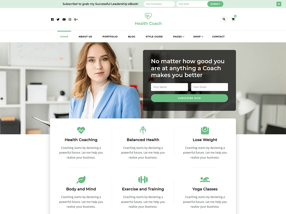 Blossom Health Coach theme screenshot