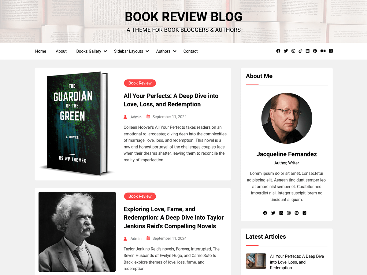 Book Review Blog theme screenshot