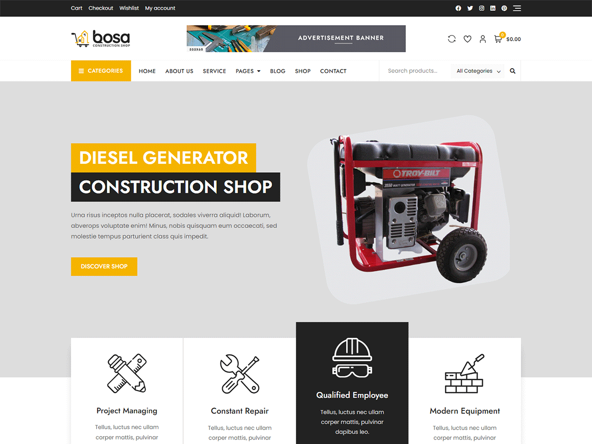 Bosa Construction Shop theme screenshot