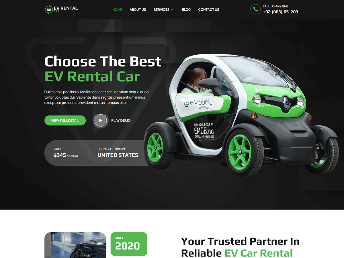 Bosa EV Rental Car theme screenshot