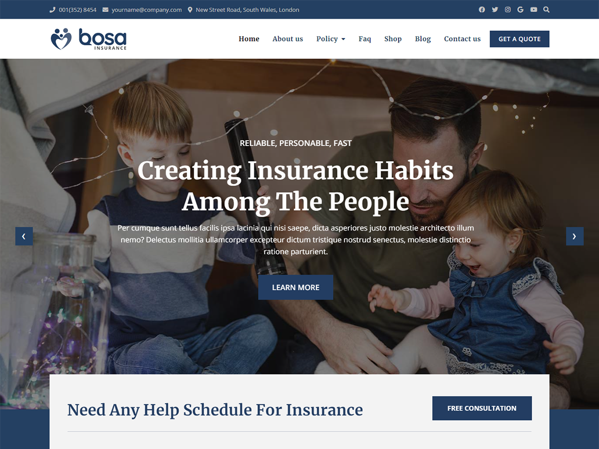 Bosa Insurance theme screenshot