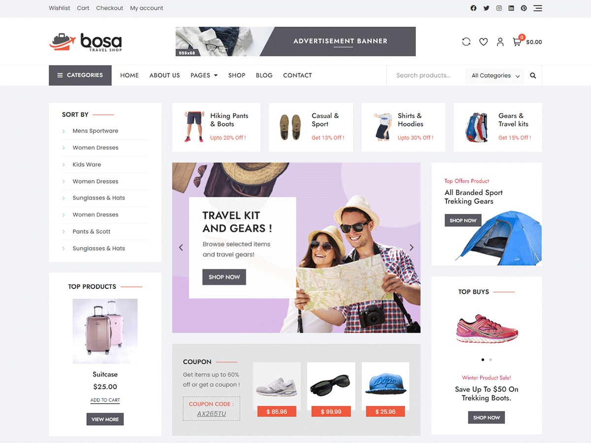 Bosa Travel Shop theme screenshot