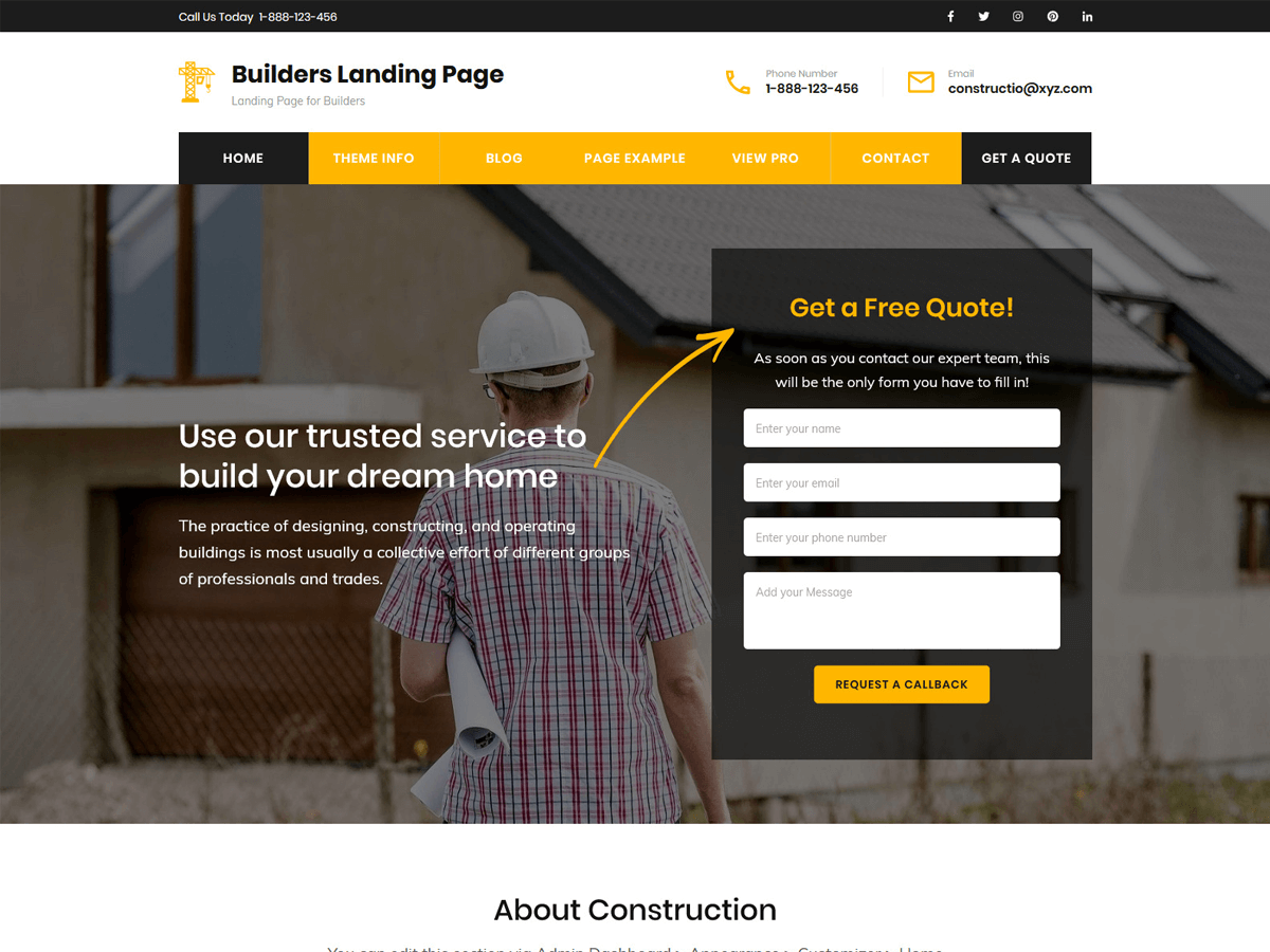 Builders Landing Page theme screenshot