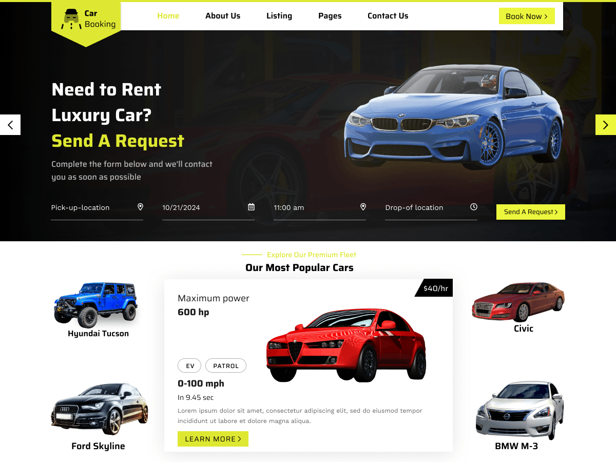 Car Booking theme screenshot
