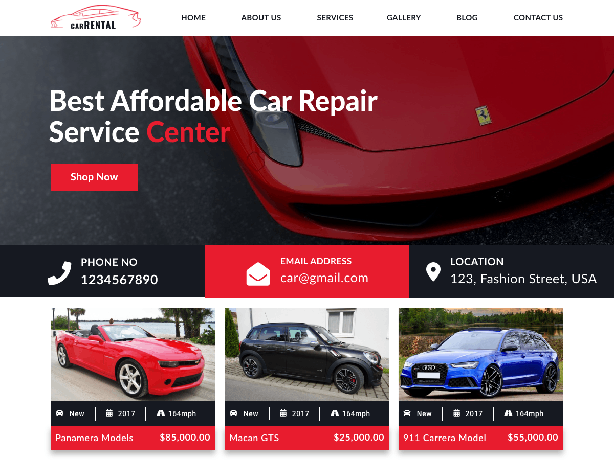Car Rental Hub theme screenshot