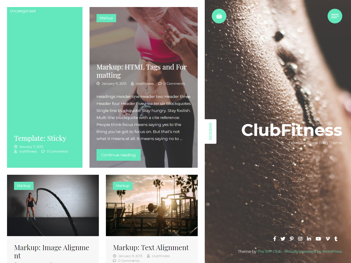ClubFitness theme screenshot