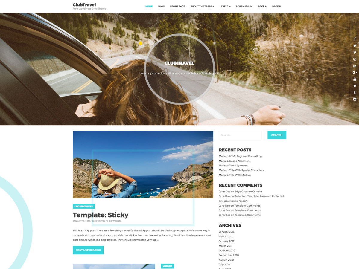 ClubTravel theme screenshot