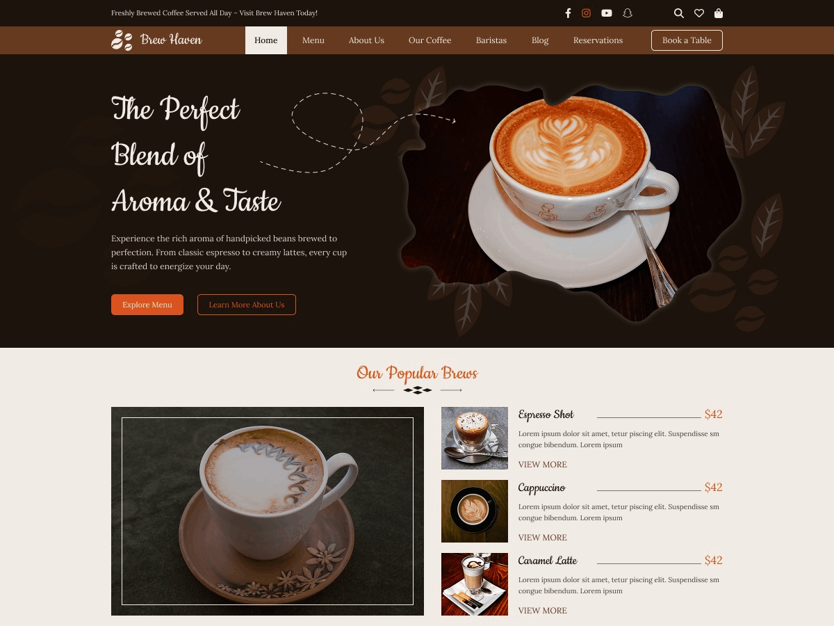 Coffee Cafe Corner theme screenshot