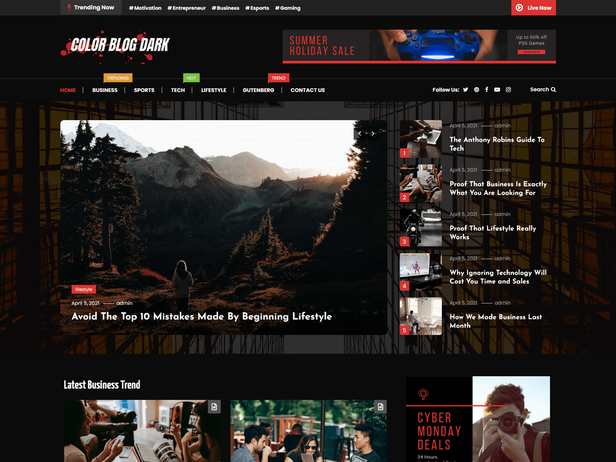 Color Blog Dark theme screenshot