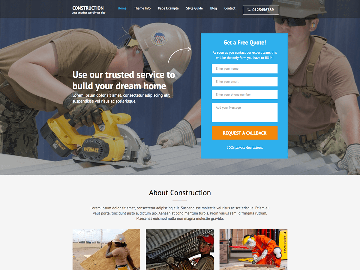 Construction Landing Page theme screenshot