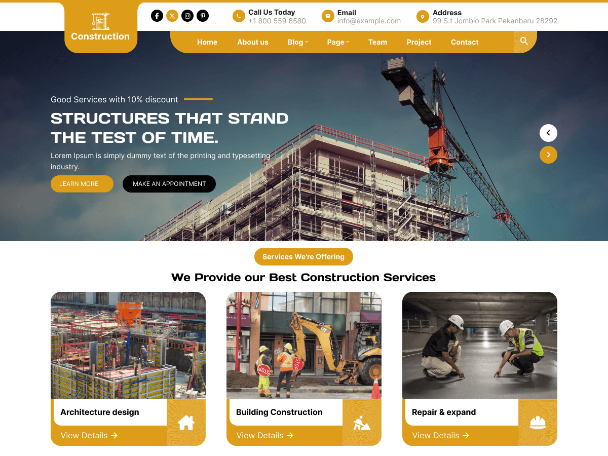 Construction Service theme screenshot