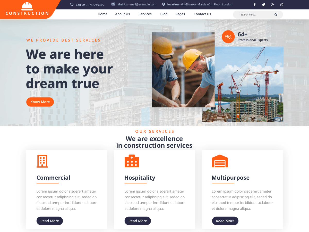 Construction Services Company theme screenshot