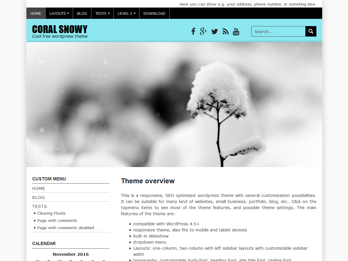 Coral Snowy theme screenshot