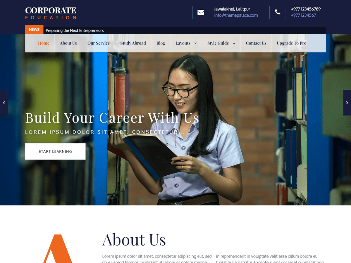 Corporate Education theme screenshot