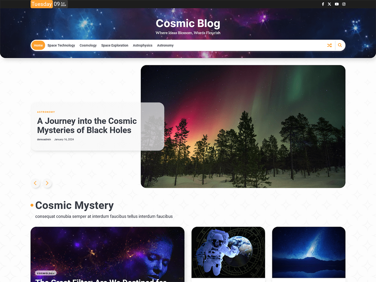 Cosmic Blog theme screenshot
