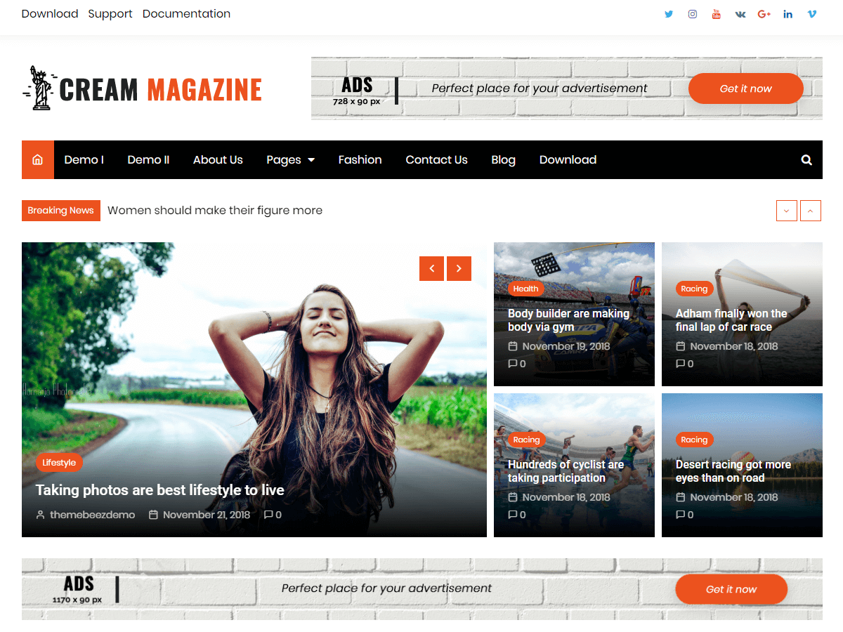 Cream Magazine theme screenshot