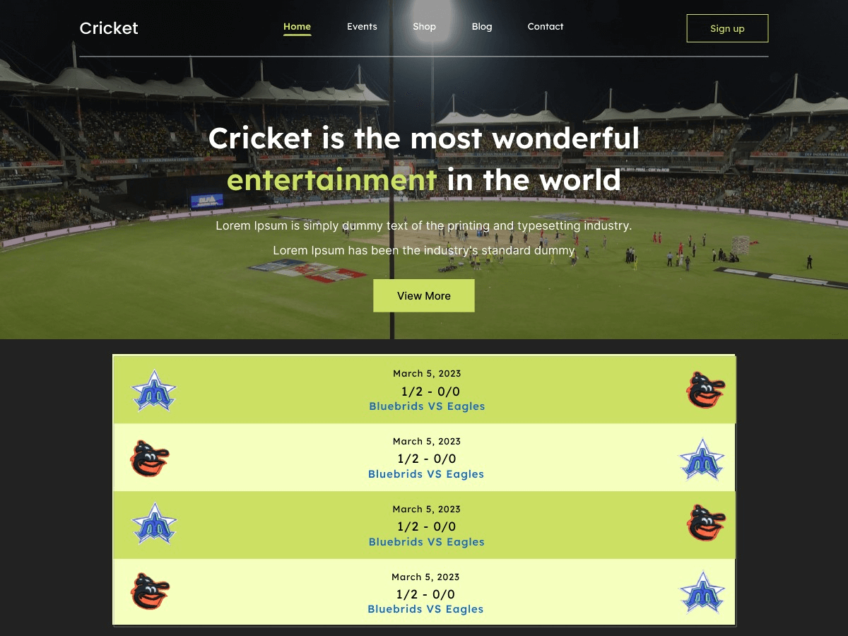 Cricket Tournament theme screenshot