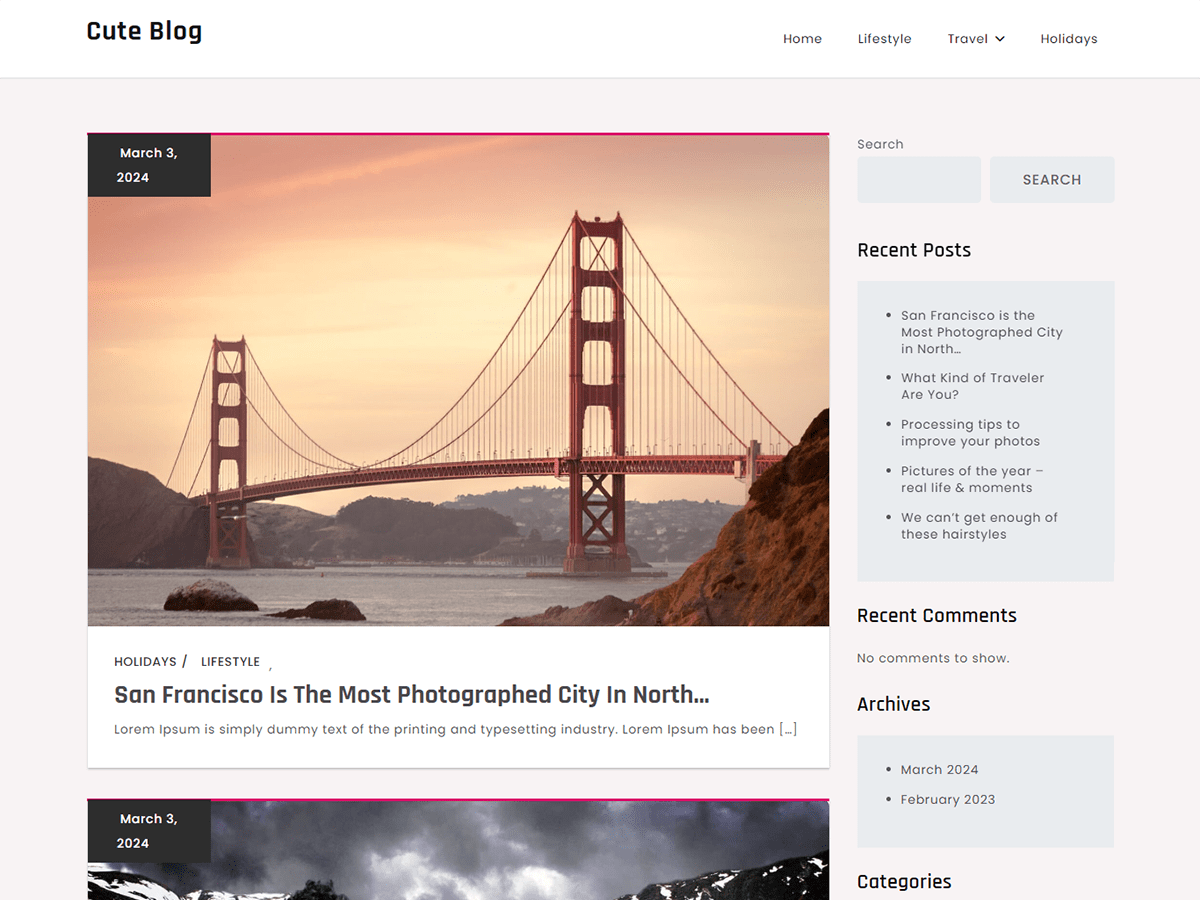 Cute Blog theme screenshot
