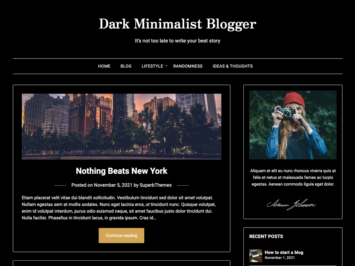 Dark Minimalistblogger theme screenshot
