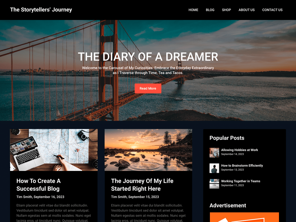 Dark Mode Blog theme screenshot