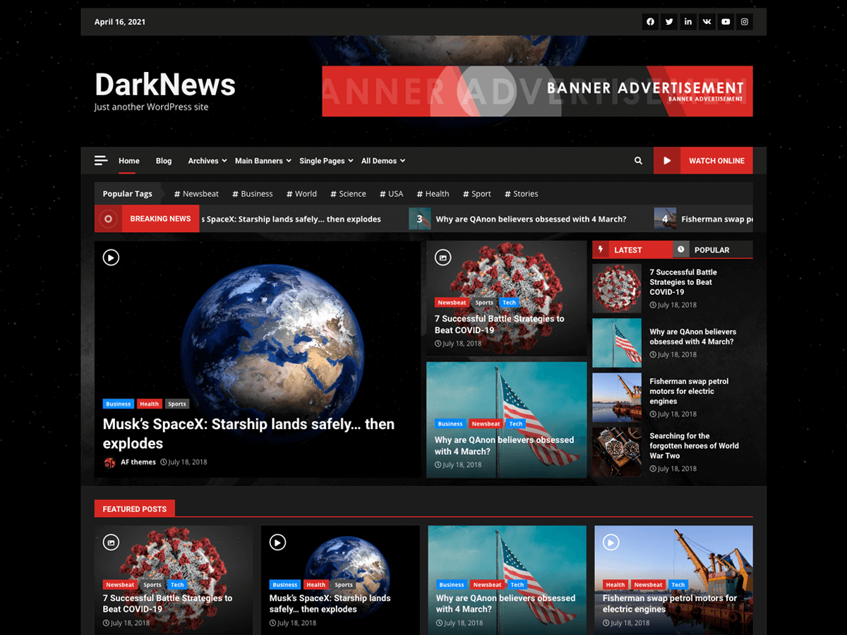 DarkNews theme screenshot
