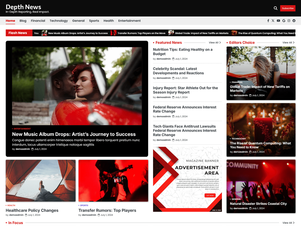 Depth News theme screenshot