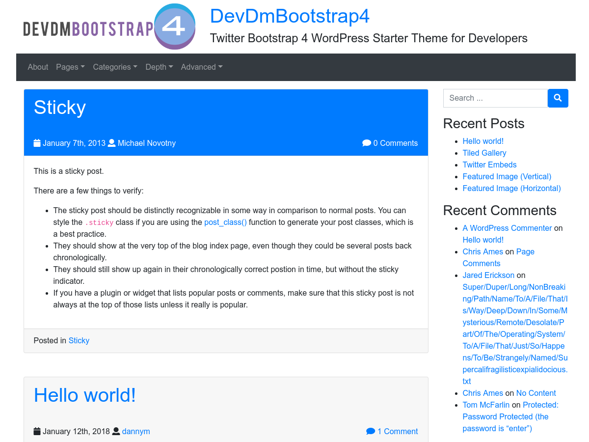 devdmbootstrap4 theme screenshot